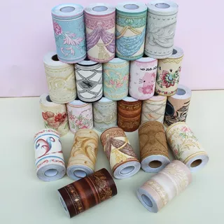บัวผนัง ขอบบัววอลเปเปอร์ลายไม้ กันน้ำมัน วอเปเปอร์ติดผนังกาวในตัว ลายดอกไม้ ความยาว 5 เมตร
