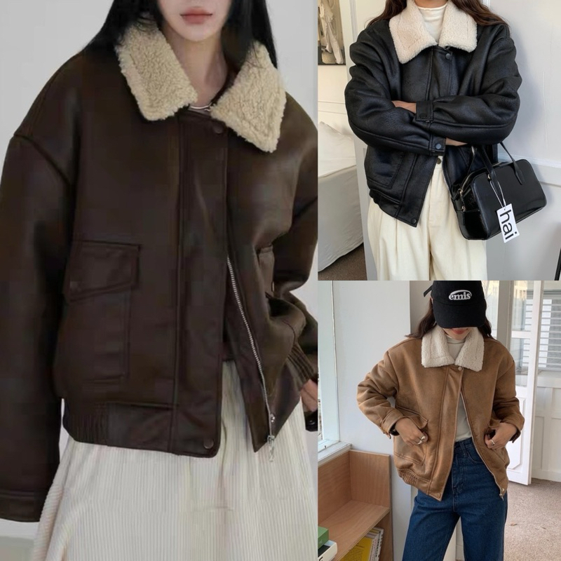 gurls.girl | (พร้อมส่ง) fluffy leather jacket แจ็คเก็ตหนังบุขนกันหนาว ส่งจากไทย