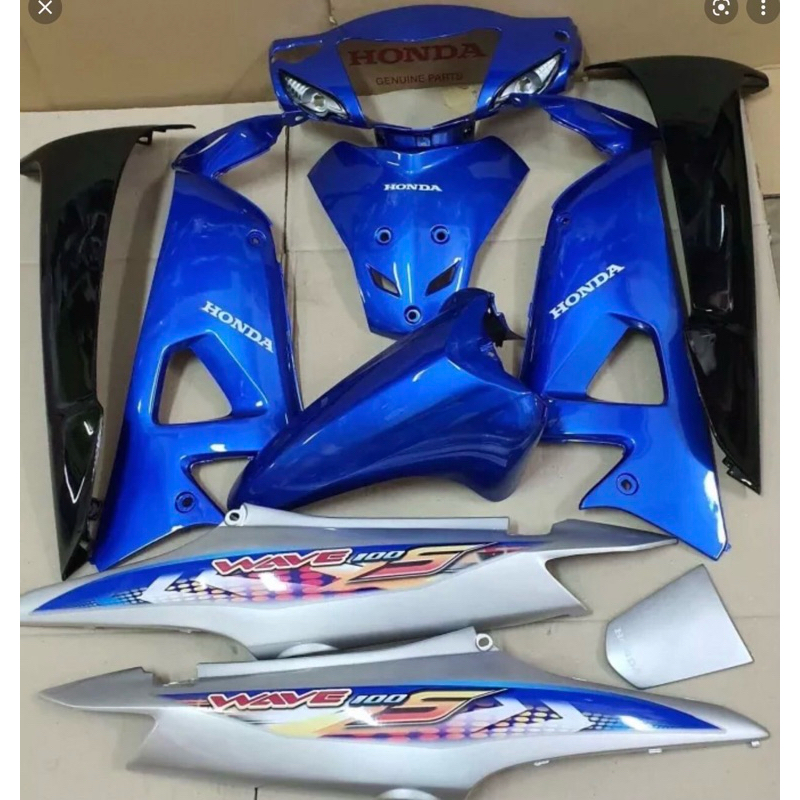 ชุดสี เวฟ100-05 ยูบ๊อก สีน้ำเงิน บรอนซ์ รุ่นดิสเบรค พร้อมติดลายตามรูป งานABS แบบหนา