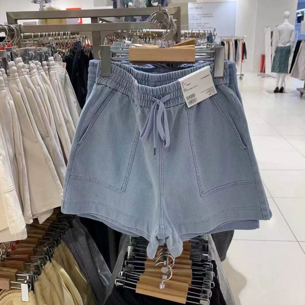 SGH0236 กางเกงขาสั้น ผ้ายีนส์เทียม เอวยางยืด เชือกรูดได้จริง ผ้าดี เกรดขึ้นห้าง ใส่ไปเที่ยวสบายมาก - รูปที่ 3