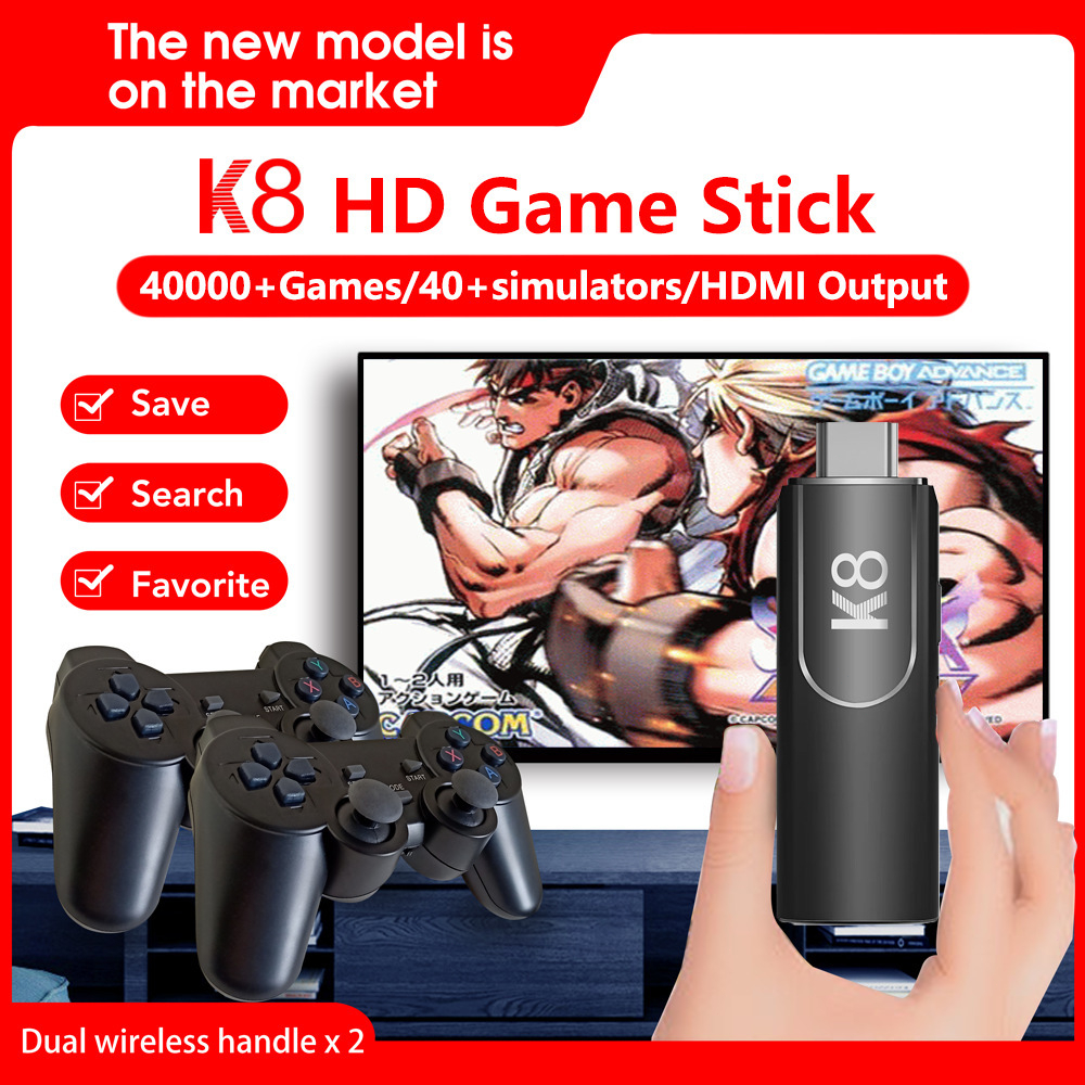 game stick เกม HDMI 4K เครื่องเล่นเกมย้อนยุค ที่จับเกมบลูทูธ 64Gb ในตัวมี 20,000/30000+ เกมส์ต่อทีวี เกม