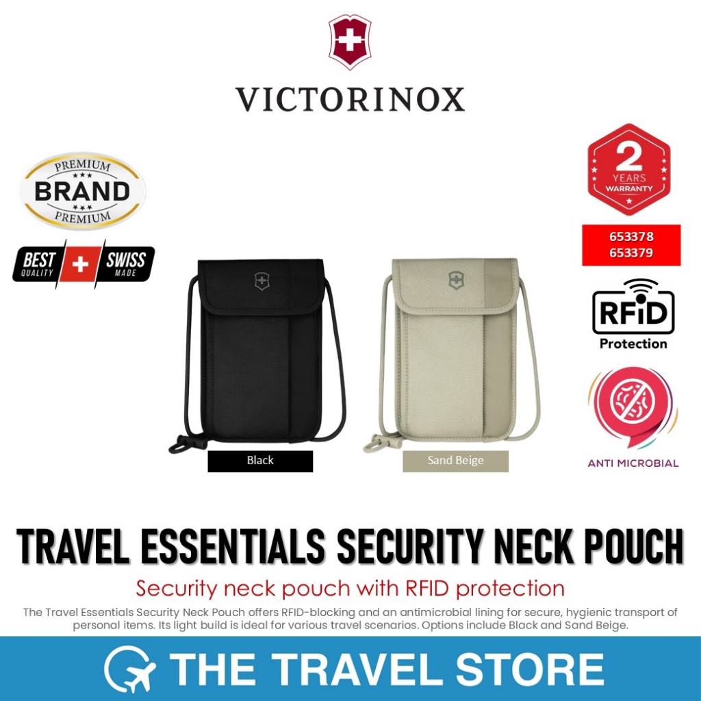 Victorinox TRAVEL ESSENTIALS Security Neck Pouch (653378/653379) กระเป๋าห้อยคอ ป้องกันโจรกรรมข้อมูล