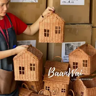 บ้านหวาย-ตะกร้า กระเช้าหวาย รูปทรงบ้าน