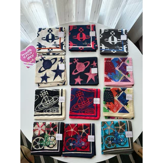 ผ้าเช็ดหน้า Cotton ลายสก็อต Vivienne Westwood ของแท้ สีสวย ใช้ผูกกระเป๋า ผูกผม พร้อมส่งในไทย