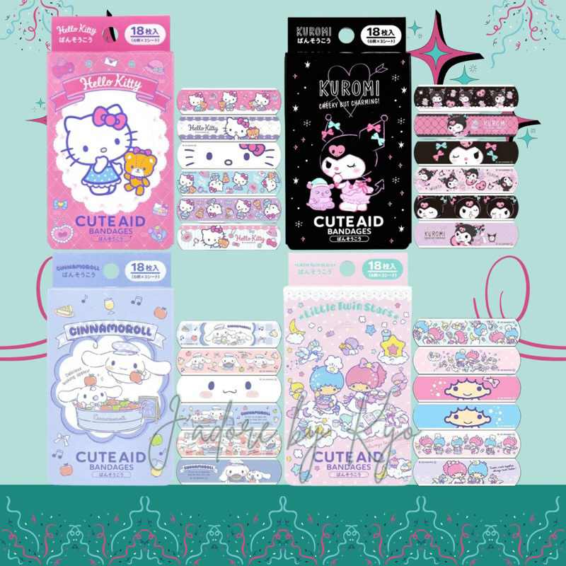 Sanrio x Cute Aid พลาสเตอร์ปิดแผลสำหรับเด็ก บรรจุกล่องละ 18 ชิ้น หิ้วมาเองจากญี่ปุ่นค่ะ