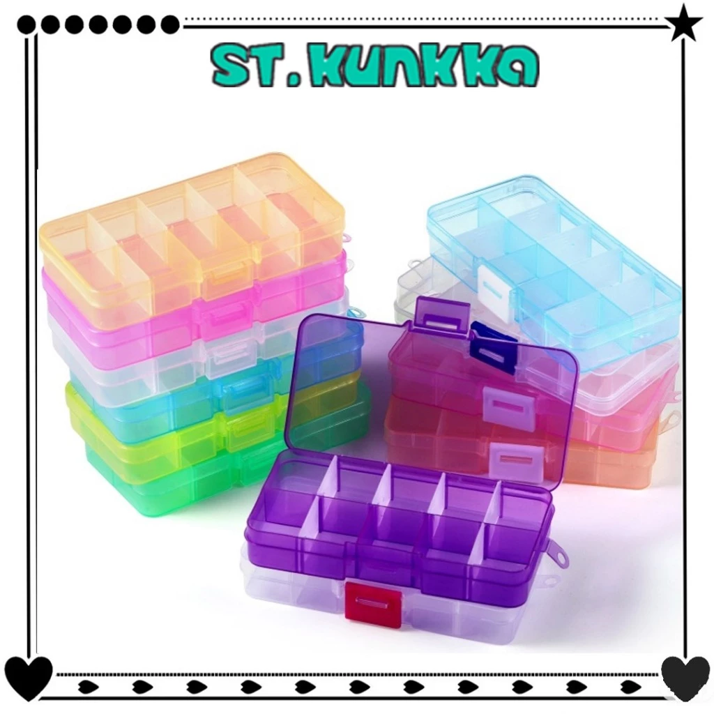 St.kunkka กล่องพลาสติกใส ปรับได้ 10 ช่อง สำหรับเก็บเครื่องประดับ ขนาด 12.8 * 6 * 2.3 ซม.