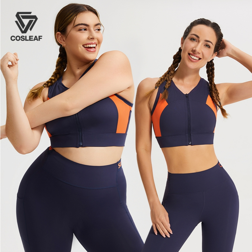 Cosleaf  Women's sports bra ซิปหน้า ผ้าไลคร่าแห้งไว ทรงสวย สาวอวบใส่ได้ กระชับ ไม่อึดอัด ใส่สบายทั้งวัน