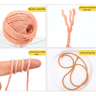 เชือกฟอกนิ่ม เชือกถักกระเป๋า หมวก เชือกถัก 2mm น้ำหนัก100ก สีพาสเทล จัดส่งจากประเทศไทย