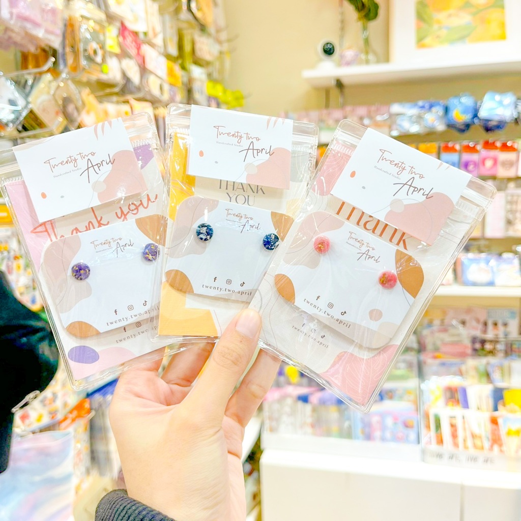 Mini Growing Mable Earring⭐ต่างหูดินปั้น ลาย หินอ่อน ผสมทองคำ(เปลว) สุดเงา วิบวับ✨ ต่างหูแกรม ๆ💋 [Tw