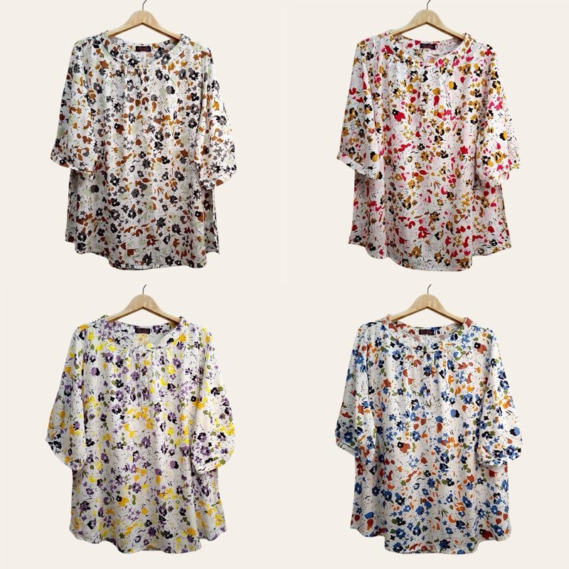 (อก 50”) เสื้อคอกลม เเขนสามส่วน ลายสวย ผ้าสปัน นุ่ม ใส่สบาย