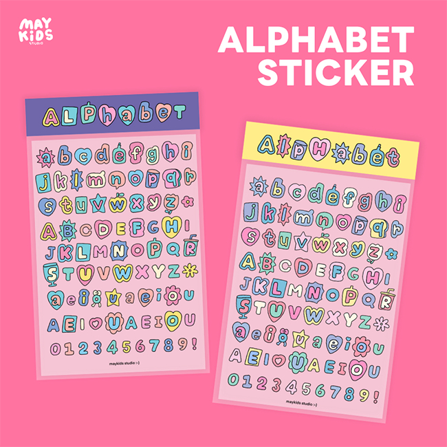 Maykids - Alphabet Sticker A6 สติกเกอร์ลายน่ารัก สติกเกอร์ตัวอักษร สำหรับติดตกแต่ง