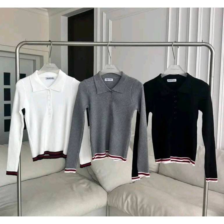 PTN2538 เสื้อแขนยาวคอโปโลกระดุมหน้าแต่งขอบ PROMTHONG