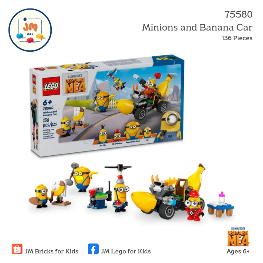 LEGO Despicable Me 4 75580 Minions and Banana Car (136 Pieces) สำหรับเด็กอายุ 6 ปีขึ้นไป Brick Toy