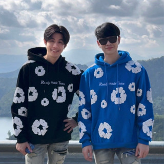 2332 เสื้อฮู้ด เสื้อฮู้ดดี้ ลายดอกขาว เสื้อกันหนาว