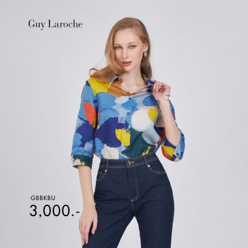 Guy Laroche เสื้อเชิ้ตผู้หญิง Summer Cycle แขนสามส่วน สีน้ำเงิน GBBKBU