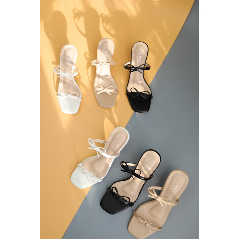 YOURSHOES B81 / รองเท้าส้นสูง 3 นิ้ว รองเท้าแต่งหน้าโบว์ รองเท้าออกงาน