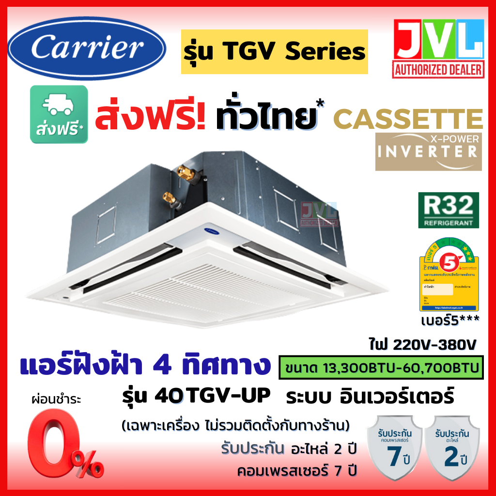 CARRIER แคเรียร์ แอร์ รุ่น TGV Series X-POWER INVERTER CASSETTE แบบ 4 ทิศทาง อินเวอร์เตอร์ R32 เบอร์