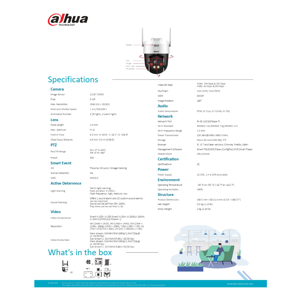 DAHUA กล้องวงจรปิด 2MP / 5MP DH-SD2A200HB-GN-AW-PV-S2 / DH-P5AE-PV - รูปที่ 4
