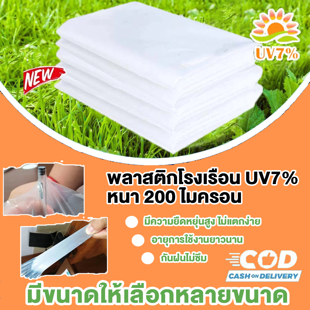 พลาสติกคลุมโรงเรือน กรีนเฮ้าส์ พลาสติกPE หนา 200 ไมครอน uv7% ขนาด เหมาะสำหรับงานกันซึมหลังคาเรือนกระจก