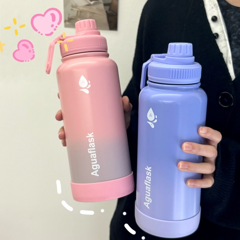 แก้วสแตนเลส แก้ว กระติกน้ำร้อนพกพา 1000ml เก็บอุณหภูมิ ได้ยาวนาน ส่งมอบปลอกซิลิโคนป้องกันด้านล่าง KKHOME