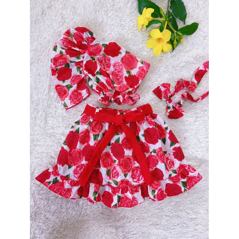 ชุดทองกวาว ดอกไม้ เซ็ท 4 ชิ้น ชมพู แดง ม่วงแบะแบบเดรส3ชั้น - รูปที่ 6