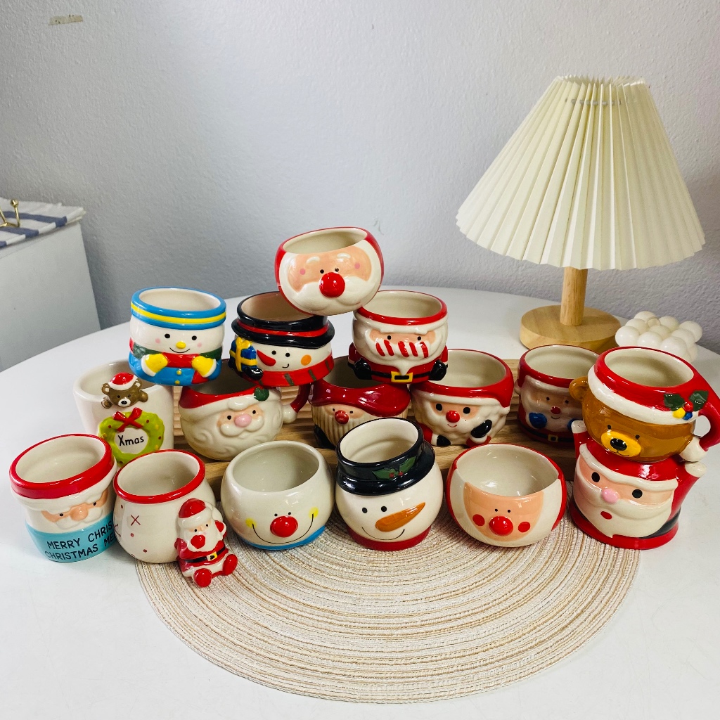 ถ้วยจิ๋ว แก้วซานต้า ของตกแต่ง พร้อพ เทศกาล คริสมาสต์ ซานต้าครอส