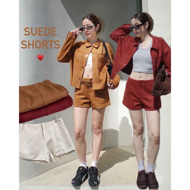 SUEDE SHORTS (SM 450฿) กางเกงขาสั้นเอวต่ำ ดีไซน์เดินตะเข็บหน้าหลัง ผ้าหนังกลับสังเคราะห์เนื้อนุ่มยืดหยุ่น amuse