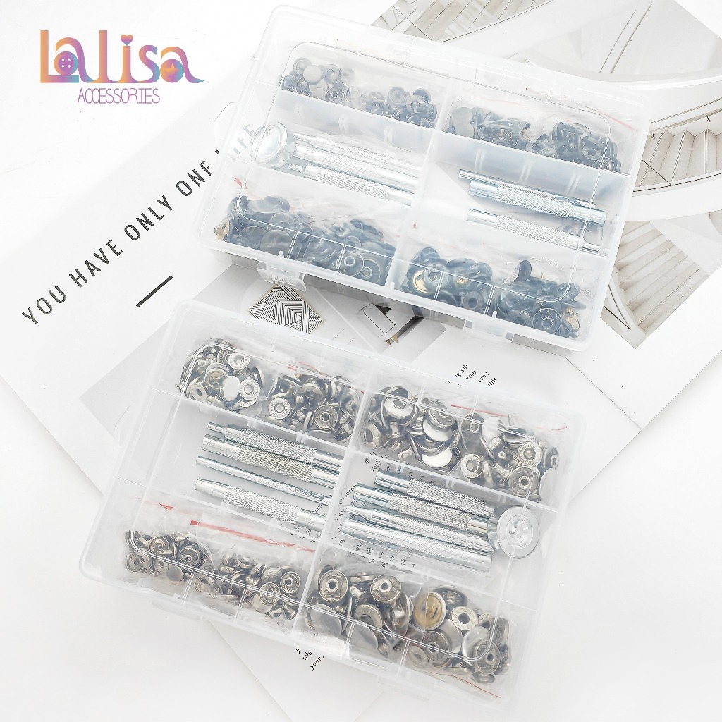 กระดุมสแน็ปพร้อมเครื่องมือในกล่อง กระดุมโลหะ หมุดตอกมือ Snap button 10/12.5/15/17mm with tool (SM-57)