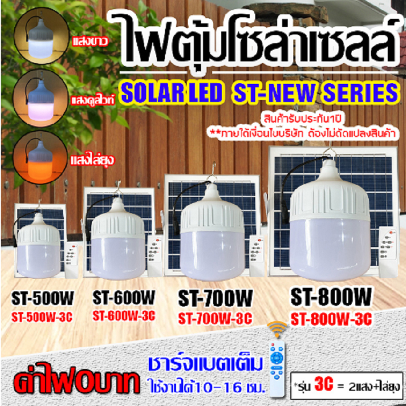 FS360 Solar cell หลอดไฟ ไฟโซล่าเซลล์ 800W แสงขาว-3แสง กันน้ำIP65 สว่างยันเช้า