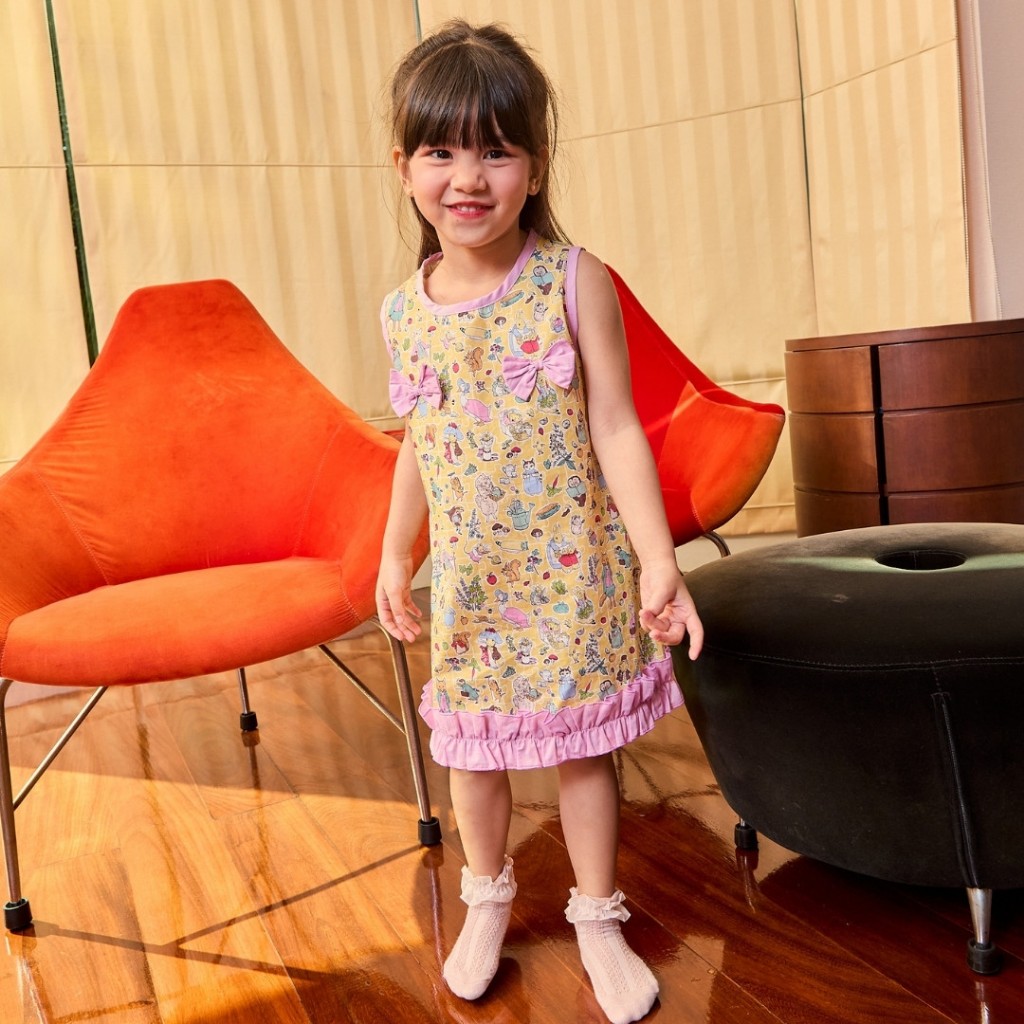 e'clat ชุดเดรส ชุดกระโปรง แขนกุด เด็กผู้หญิง 1-6ปี ผ้าป๊อปปริ้น cotton100% ผ้าพิมพ์ลาย ไม่ยืด 8071
