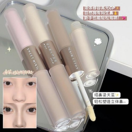 Windind Sweet MINT คอนทัวร์สองหัวน้ำเหลว 2 In 1 ไฮไลท์ คอนทัวร์ เนื้อลิขวิด กันน้ํา กันเหงื่อ สองสี