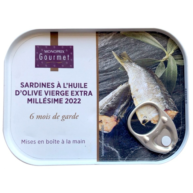 SARDINE WITH EXTRA VIRGIN & SARDINE IN OLIVE OIL MONOPRIX /  ปลาซาดีนในน้ำมันมะกอก 87 g.