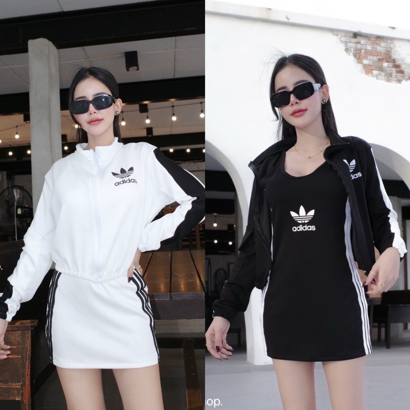 Teera❤️พร้อมส่ง✨Set ADIDAS MINIDRESS💥2ชิ้น🩷เดรสกล้าม+เสื้อแขนยาวกันลม ผ้ายืดวอร์มเนื้อดี ไม่หนาไม่บาง goodluck