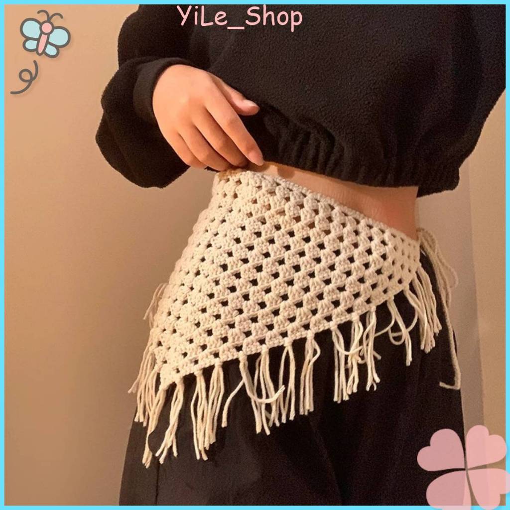 【CODจัดส่งจากไทย】INS ผ้าคากผมคอสามเหลี่ยมถัก สามารถผูกรอบเอวได้ เหมาะสำหรับสวมใส่เดินทาง แฟชั่นสไตล์เกาหลี Y2K