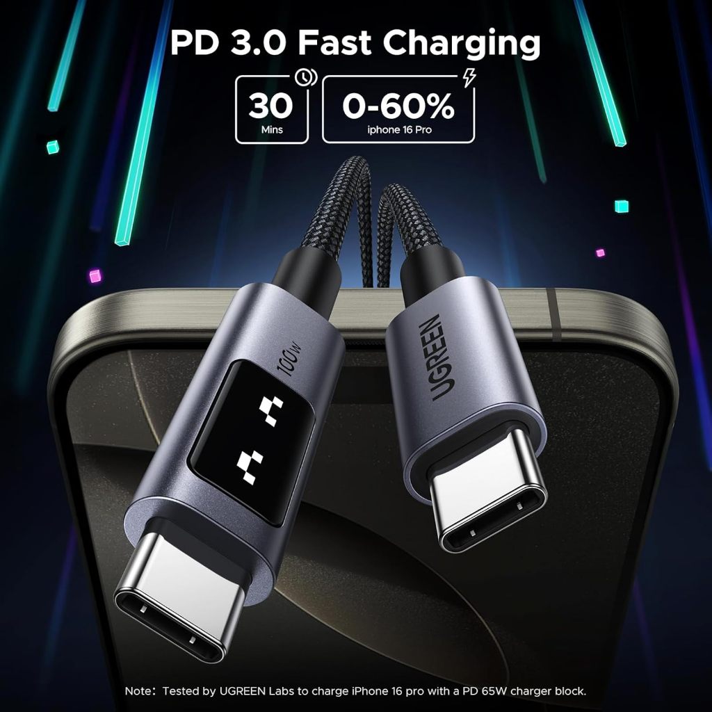 สายชาร์จ Ugreen USB-C to USB-C Cable 100W Nylon Robot Gray ราคา ถูกที่สุด ดีลบีเคเค แกลเลอรีภาพที่ 7