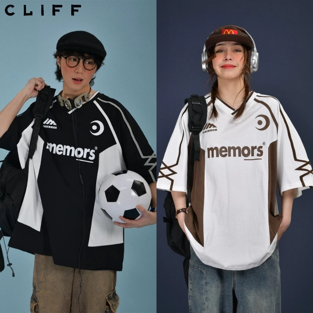 CLIFF ผู้ชาย ฤดูร้อน แขนสั้น พิมพ์ลายตัวอักษร สไตล์อเมริกัน เสื้อยืด คอวี
