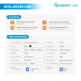 Gprinter เครื่องพิมพ์ฉลากความร้อน AS240 เครื่องพิมพ์ใบปะหน้า บาร์โค้ด ปริ้นเตอร์ Thermal Printer