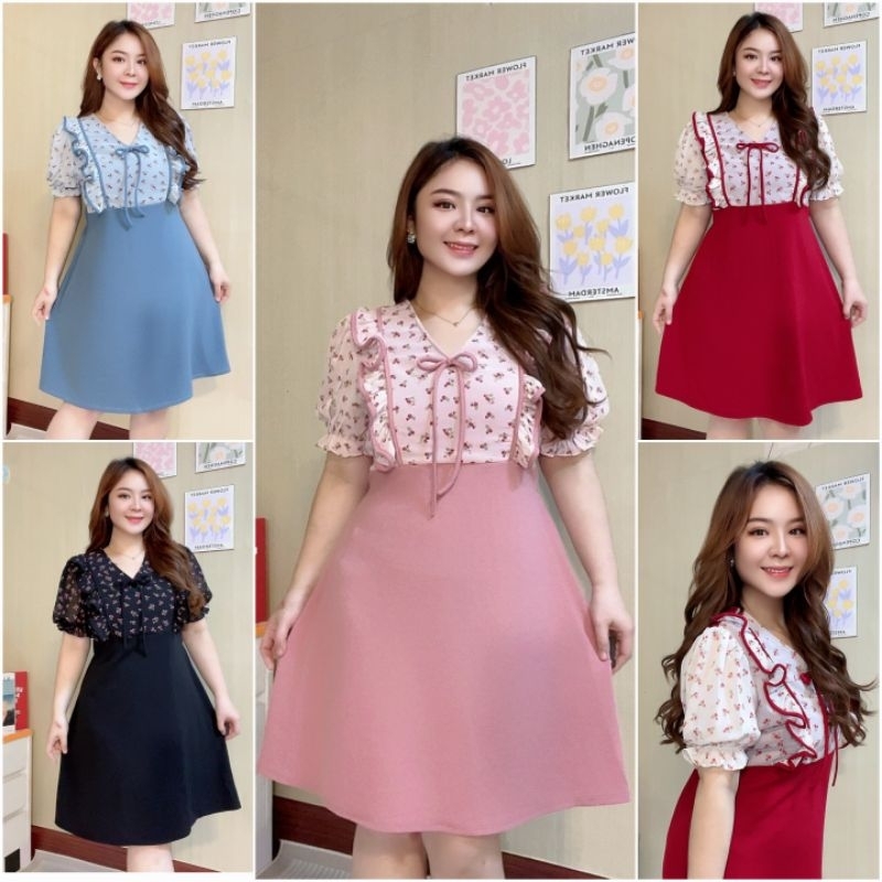 (พร้อมส่ง ) เดรสสาวอวบ ผ้าไม่ต้องรีด อก40-44นิ้ว/เอว34-44นิ้ว/สะโพกก่อนยืด46นิ้ว/ เสื้อผ้าไซส์ใหญ่