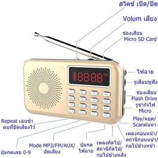 (ประกัน1ปี) ลำโพงวิทยุรุ่น Y-619REC รุ่นอัดเสียงได้ Mp3/USB/SD Card/Micro SD Card ฟังวิทยุได้ เสียบUSB FlashDrive ได้ค่ะ