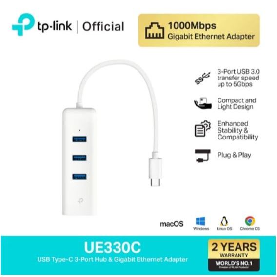 TP-Link ผลิตภัณฑ์ใหม่ USB Type-C 3-Port Hub & Gigabit Ethernet Adapter #Model : UE330C