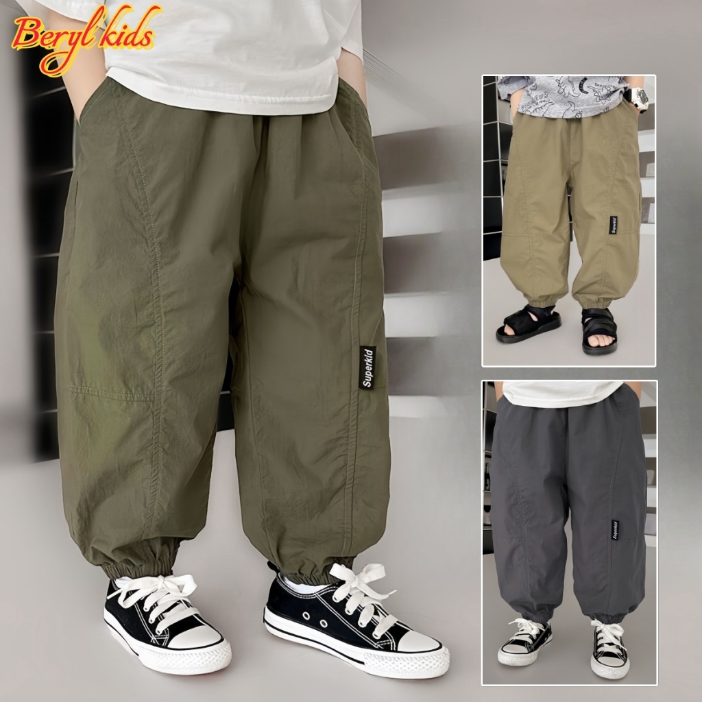 Beryl kids🌸กางเกงคาร์โก้เด็กชาย🎀กางเกงขายาวฤดูร้อน เอวยางยืด เวอร์ชั่นเกาหลี สะดวกสบาย หลวมและลำลอง หล่อๆ
