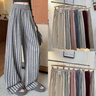 Lady_jeans#9266(K)กางเกงขายาวทรงกระบอก ลายทางตรง เอวยางยืด ผ…