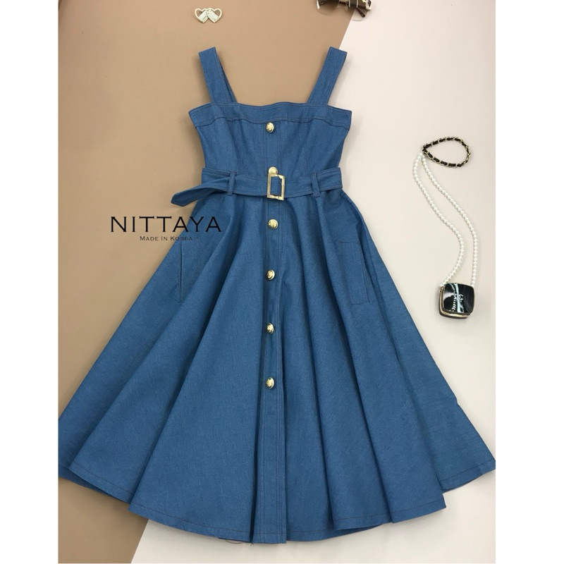 [NITTAYA] D2618 ชุดเดรสกระโปรงสายตะเกียบดีเทลแต่งกระดุมหน้าสายเข็มขัดเรียบหรุดูแพงผู้ดี ใส่เที่ยว ออกงาน ดินเนอร์ ราคา ถูกที่สุด ดีลบีเคเค แกลเลอรีภาพที่ 6