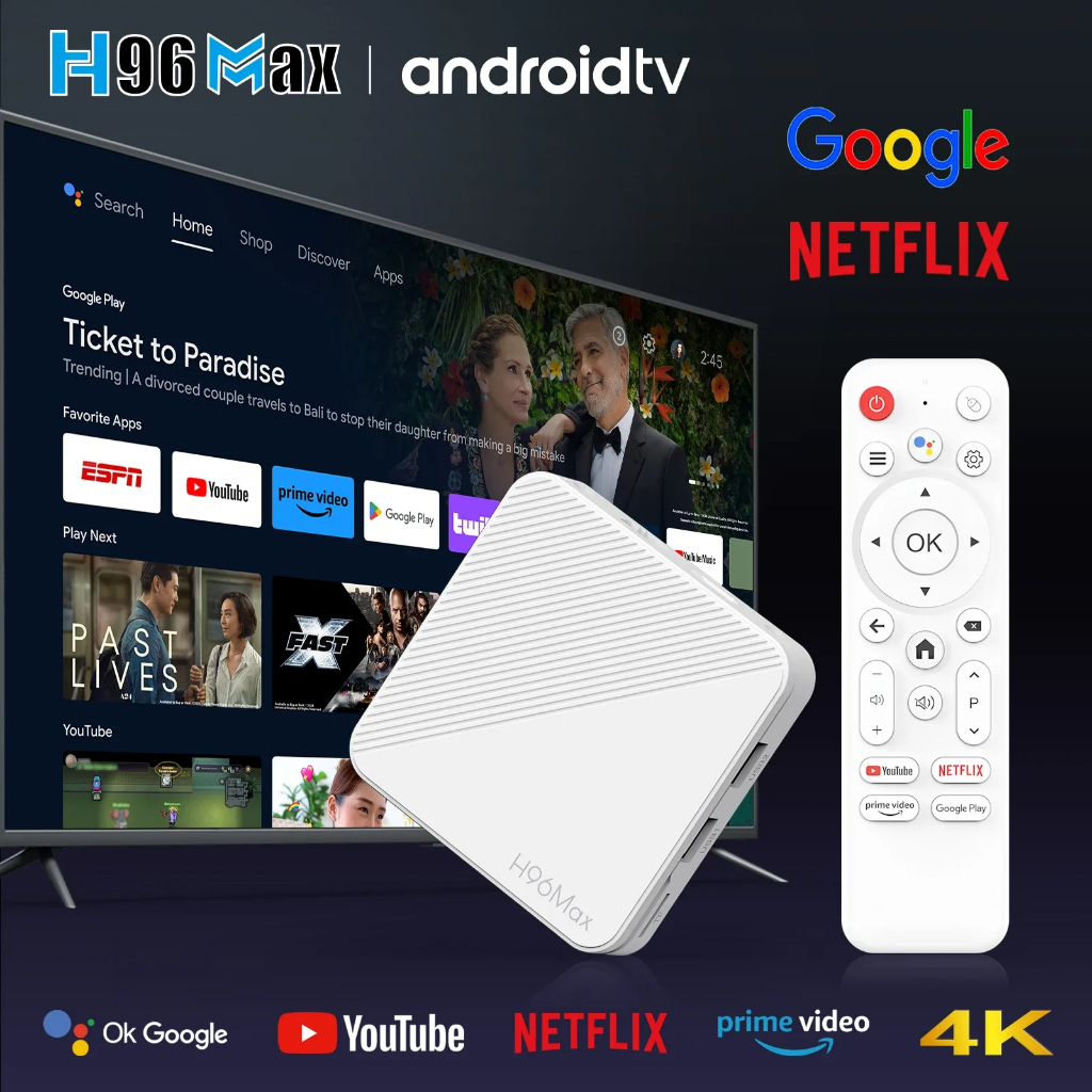 H96 MAX H313 Smart TV Box, Android 14  2GB+8GB, WiFi 6, BT, 4K HD, Google Voice Media First
