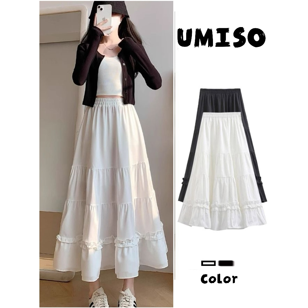 UMISO กระโปรงยาว แม็กซี่ แต่งระบายชั้นๆๆ งานสวยปังมาก กระโปรง  มีซับใน ผ้าไฮเกรด เนื้อผ้าครัชอย่างดี