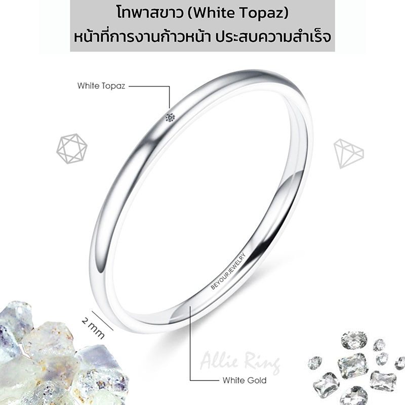 🔥พลอยโทพาสขาว (White topaz) Allie ring แหวนพลอยมินิมอล 2 มิล ขอบมน