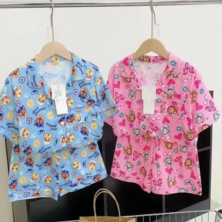 ชุดนอนเด็กเสื้อสเวตเตอร์ถักแขนสั้นกางเกงขาสั้นชุดการ์ตูนเสื้…