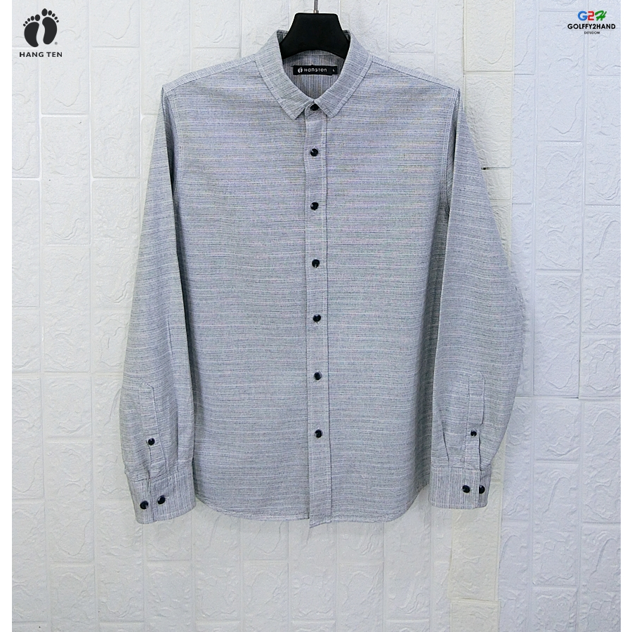 HANG TEN แท้ อก41 เสื้อเชิ๊ตแขนยาวเทาลายคลาสสิกสปอต