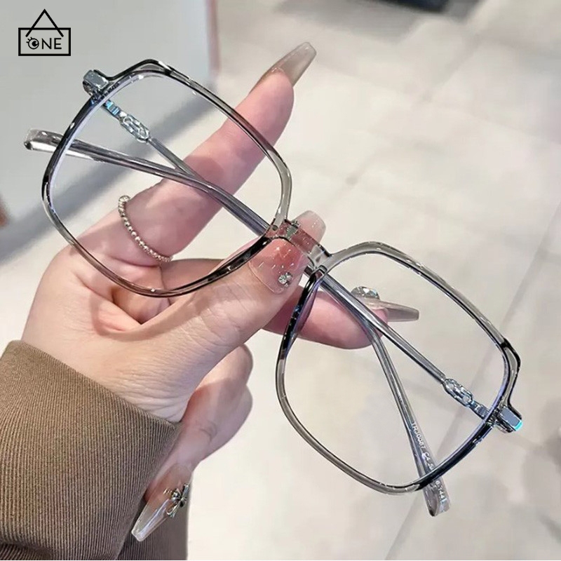 COD❤️แว่นกรองแสงสีฟ้ากรอบสี่เหลี่ยมใหญ่สไตล์เกาหลีแฟชั่นป้องกันแสงสีฟ้าระดับไฮเอนด์แว่นตาสำหรับผู้ชายและผู้หญิง-a.one