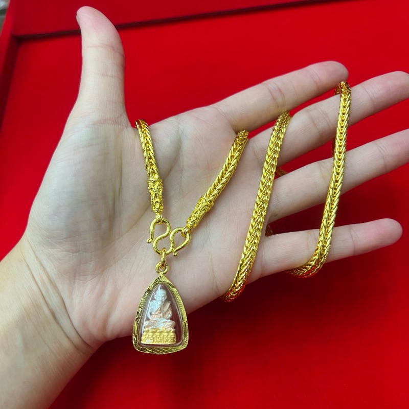 สร้อยคอ ลายสี่เสา 3 บาท ยาว 24 นิ้ว พร้อมจี้หลวงปู่ทวดสามกษัตริย์